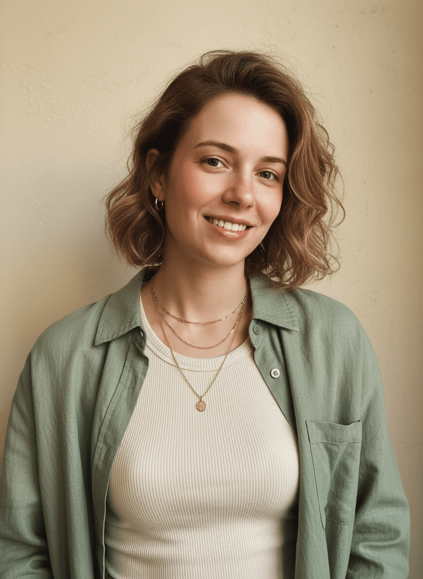 Mulher jovem criativa, antes e depois do dossiê — depois