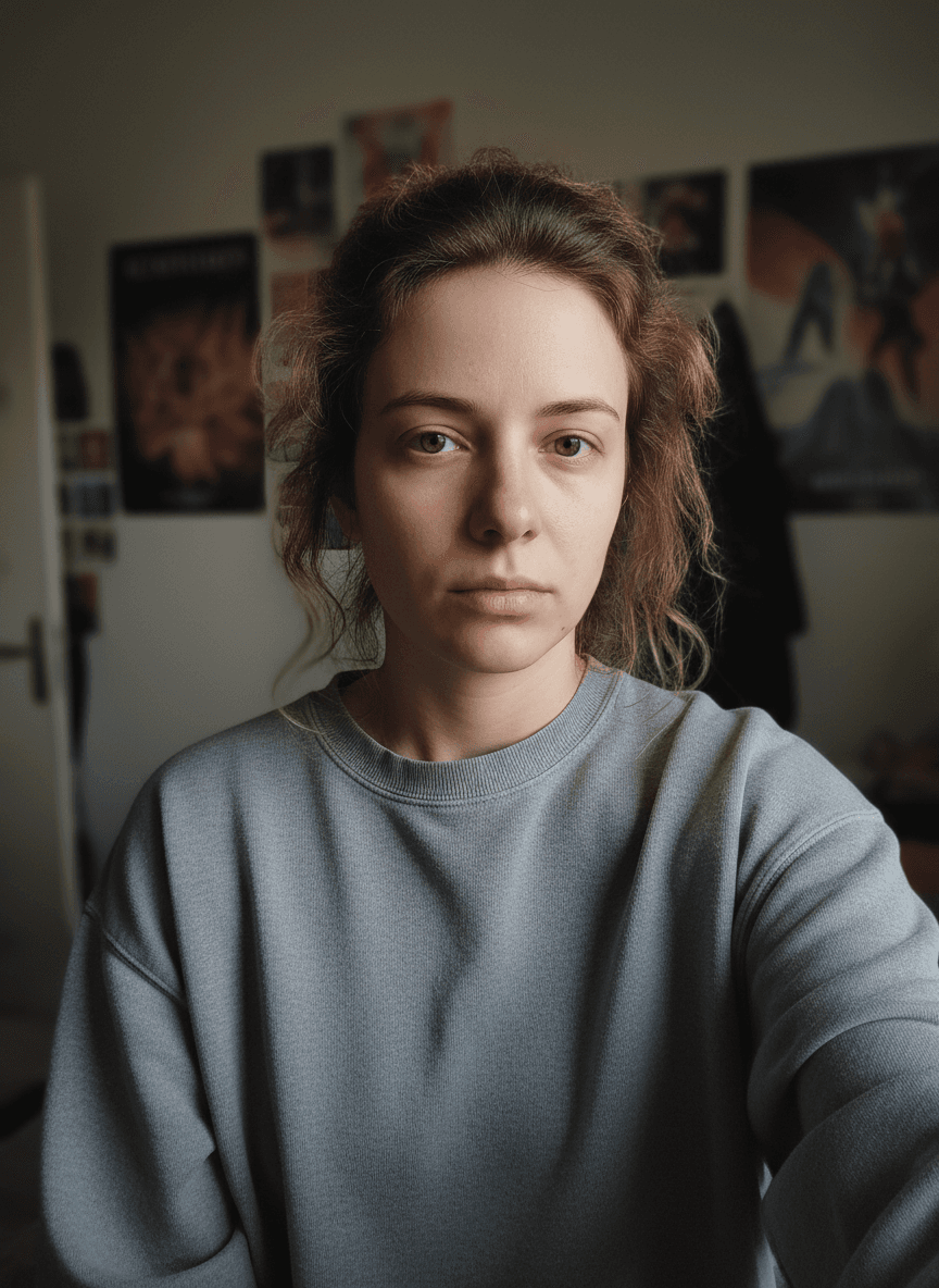 Mulher jovem criativa, antes e depois do dossiê — antes