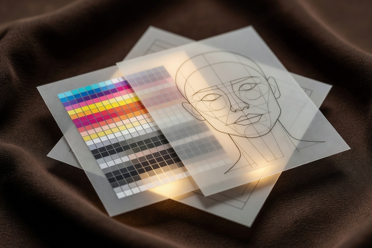 Cartela de calibração de cor e diagrama de proporção facial